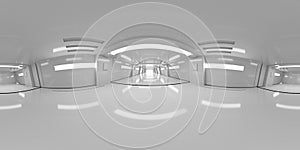 Full 360 degree equirectangular panorama hdri of modern futuristic white building interior 3d render illustration