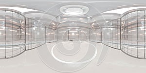 full 360 degree panorama virtual environment map of mma cage in industrial hall 3d render illustration hdri hdr vr style