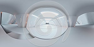 full 360 spherical panorama view of white futuristic technology design interior 3d render illustration hdri hdr vr style