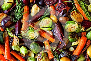 Full background of roasted autumn vegetables photo