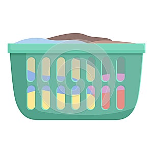 Full basket of kids clothes icon cartoon . Machine wash