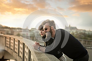 Full beard man with beautiful woman