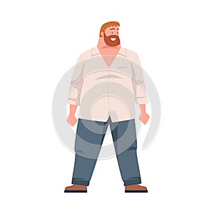 Full Bearded Man Character with Plump Body Standing and Smiling Vector Illustration