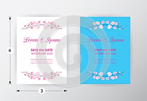 Full bloom pink sakura flower wedding card template circle, Cherry blossom floral vintage invitation frame isolated.