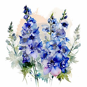 In Full Bloom: Watercolor Delphiniums in a Pot Collection AI Generated