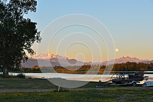 Full Blue Moon over Mt. Baker and Three Sisters Mountain