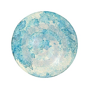 Full Blue Moon Watercolor Painting