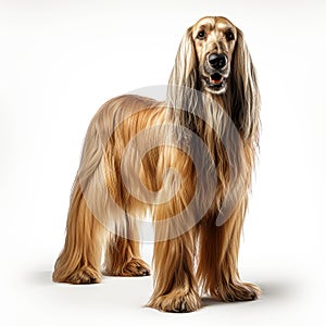 Full Body Afghan Hound Dog Standing on a white background. Generative AI