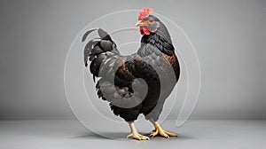 full body of black chicken hen standing isolated white background use for farm animals and livestock theme