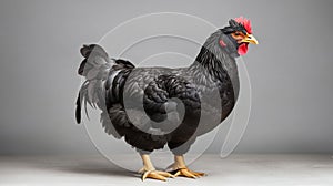 full body of black chicken hen standing isolated white background use for farm animals and livestock theme