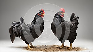 full body of black chicken hen standing isolated white background use for farm animals and livestock theme