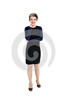 Full body of cheerful beautiful business woman