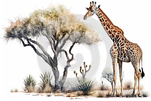 Full Body Giraffe Painting watercolor , Watercolor Painting Artwork. photo