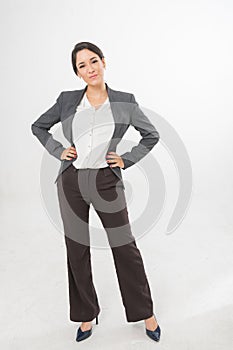 Full Body Photo of a Beautiful Brazilian Businesswoman in Office Suit