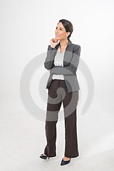 Full Body Photo of a Beautiful Brazilian Businesswoman in Office Suit