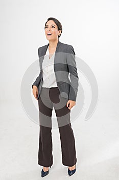 Full Body Photo of a Beautiful Brazilian Businesswoman in Office Suit