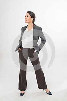 Full Body Photo of a Beautiful Brazilian Businesswoman in Office Suit