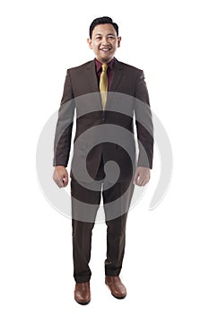 Full Body Portrait of Asian Businessman Isolated on White