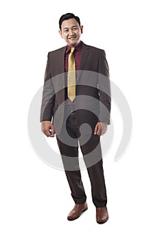 Full Body Portrait of Asian Businessman Isolated on White