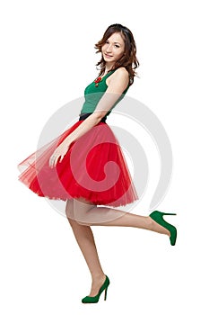 Full body portrait of beautiful young woman