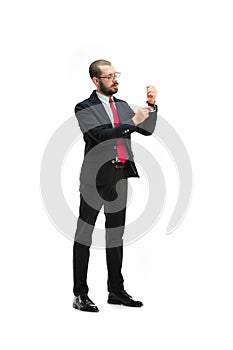 Full body portrait of businessman on white