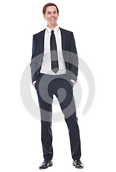 Full body portrait of a happy businessman