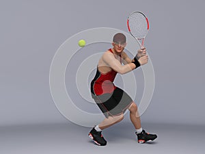 Full body portrait of male tennis player is performing and acting in training session