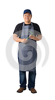 Full body portrait of a worker man or Serviceman in Black shirt