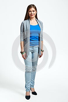 Full body portrait of young woman casual dressed.