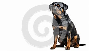 Full body of Rottweiler dog sad mood on isolated white background