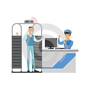 Full Body Scan In Security Check, Part Of Airport And Air Travel Related Scenes Series Of Vector Illustrations