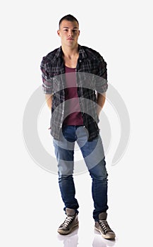 Full body shot of attractive young man with checkered shirt