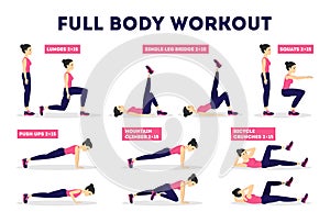 Full body workout set. Exercise for woman