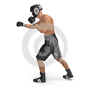 Full body young boxer man fighting pose over white. 3D illustration