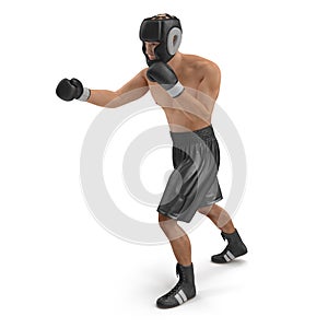 Full body young boxer man fighting pose over white. 3D illustration