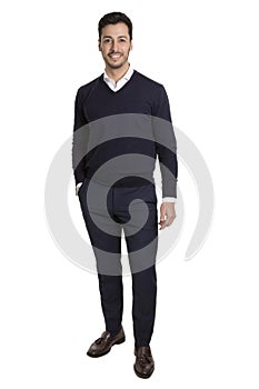 Full body of young business man standing and smiling