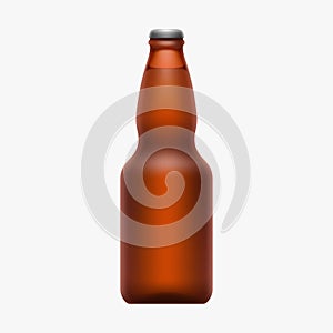 full brown beer bottle isolated on white