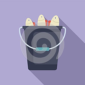 Full bucket of fish icon flat vector. Icy day season