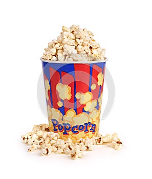 Full bucket of popcorn. photo
