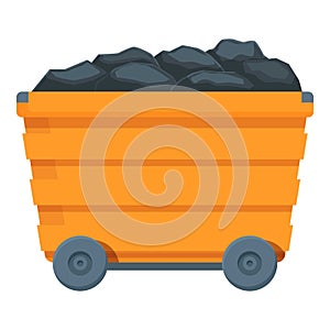 Full cart of coal icon cartoon vector. Coal mining sector