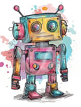 Full color, coloring books, white background, chatbot robot, hand-drawn