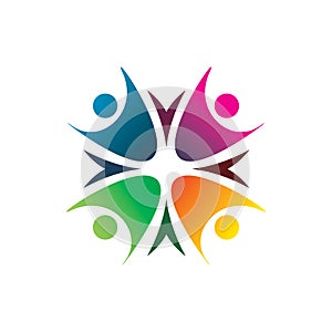 Full color creative active group people flower center logo design