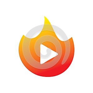 Full color fire flame play media shape logo design