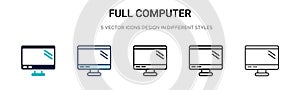Full computer icon in filled, thin line, outline and stroke style. Vector illustration of two colored and black full computer