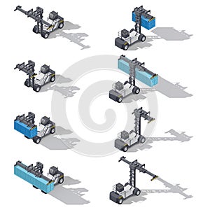 Full container port loader isometric icon set