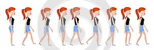 Full cycle gait of a beautiful young girl in shorts. Character for animation walking