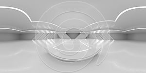 Full 360 degree equirectangular panorama hdri of modern futuristic white building interior 3d render illustration photo