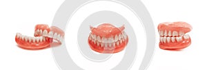 Full denture close-up. Dentures. Full removable plastic denture of the jaws.