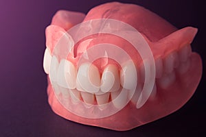 Full denture dentures close-up. Orthopedic dentistry with the us