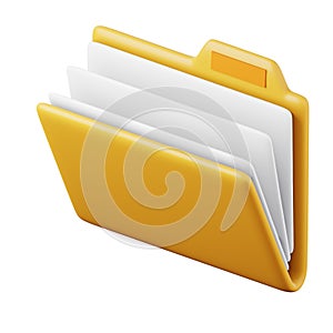 Full documents folder high quality 3D render illustration. File organisation and protection concept computer icon.